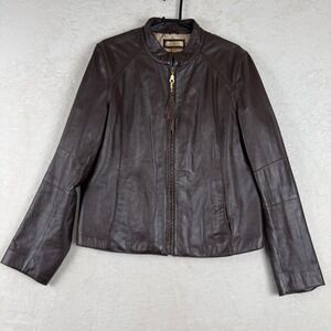 Wilsons Leather Jacket‎ Brown Leather Braided Detail XL Women's Fringed Zip